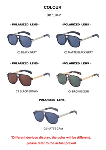 Polarized square pilot sunglasses collection in five classic color variants and finishes