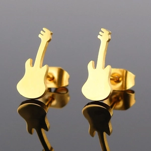 Polished 18K gold plated stainless steel violin guitar studs with mirror reflection
