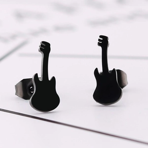 Minimalist black electric guitar violin earrings in 18K gold plated stainless steel
