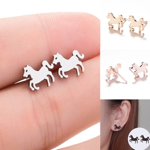 Stainless Steel Horse Stud Earrings Hollow Pony Silhouette Animal Jewelry Minimalist Fashion Women Accessories