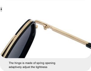 Détail de la charnière à ressort flexible sur les lunettes de soleil carrées de qualité