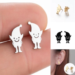 Minimalist Cartoon Ghost Elf Stud Earrings Stainless Steel Hollow Smile Face Halloween Jewelry For Women