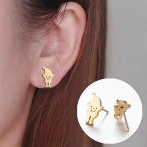 Polished gold stainless steel clown dwarf stud earrings for Halloween costume jewelry