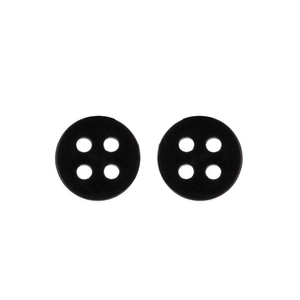 Minimalist black round button earrings in stainless steel with a four-hole geometric design