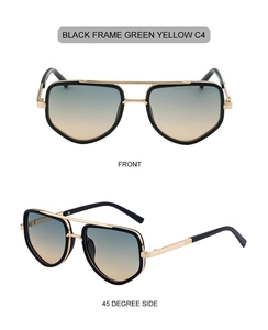 Lunettes aviateur carrées avec monture noire et verres dégradés vert-jaune en deux vues
