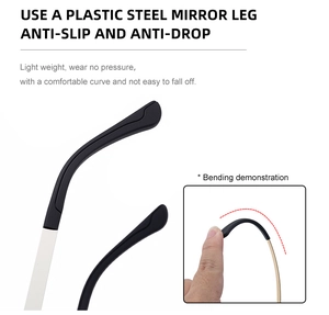 Close-up of flexible black plastic steel temple tips for polarized sunglasses
