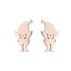 Macro detail of rose gold hollow ghost stud earrings with cute smiling face design