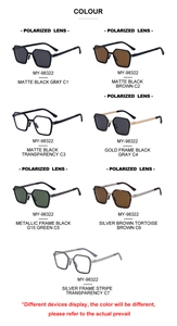 Detailed selection of polarized square sunglasses frames and lens colors for men