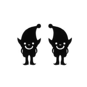 Ghost stud earrings in black stainless steel with minimalist hollow clown design