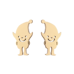 Detailed view of gold-plated ghost elf stud earrings with matte metal finish for Halloween