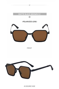 Polarized matte black square frame sunglasses with brown lenses in dual angle views