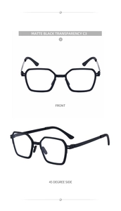 Front and side view of retro matte black square polarized sunglasses frames for men
