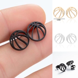 Basketball Stud Earrings Stainless Steel Hollow Cutout Sporty Punk Style Unisex Jewelry