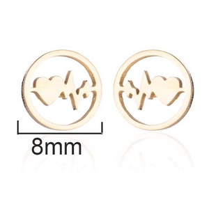 Détail des boucles d'oreilles ECG de 8mm en acier doré avec motif circulaire ajouré