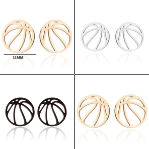 Detail of 11mm hollow basketball stud earrings in gold, silver, black and bronze steel