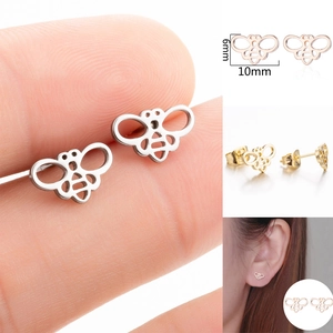 Boucles D Oreilles Abeille Creuse Acier Inoxydable Insecte Forme Animale Bijoux Délicats Pour Femmes Filles Accessoires Cadeau
