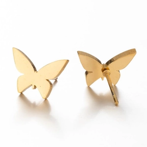 Boucles d'oreilles papillon minimalistes dorées pour femmes en acier inoxydable