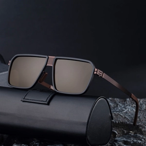 Retro double bridge square sunglasses with brown lenses and bronze stainless steel frame