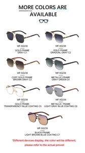 Detailed view of square frame sunglasses showing various wood grain temple color options