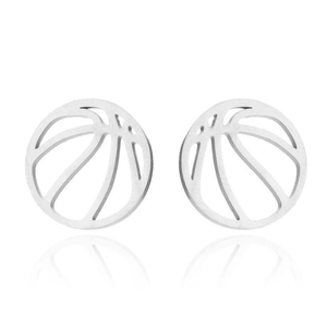 Minimalist silver stainless steel hollow basketball stud earrings for men and women