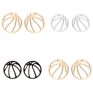 Hollow basketball studs set in gold, silver, black, and rose gold stainless steel