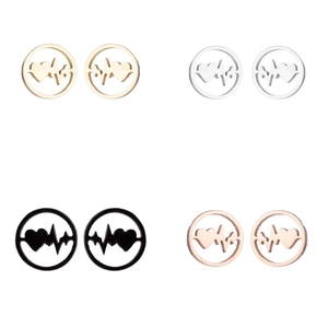 Boucles d'oreilles électrocardiogramme en acier inoxydable, coloris or, argent et noir