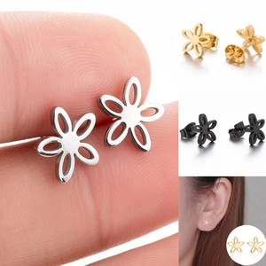 Minimalist Flower Stud Earrings Stainless Steel Hollow Petal Design Floral Geometric Jewelry For Women