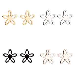 Set of stainless steel flower earrings in gold, silver, black, and rose gold finishes
