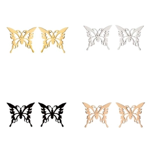 Minimalist hollow butterfly stud earrings in gold silver black and rose gold finishes
