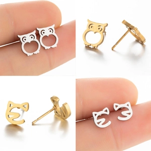 Stainless Steel Animal Stud Earrings Minimalist Cutout Owl Cat Delicate Fashion Tiny Jewelry Gift For Women