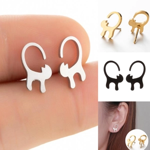 Minimalist Cat Silhouette Stud Earrings Stainless Steel Cute Animal Kitten Jewelry For Women Girls Fashion Accessories