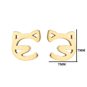 Minimalist gold cat head stud earrings with cutout design and 7mm small animal shape