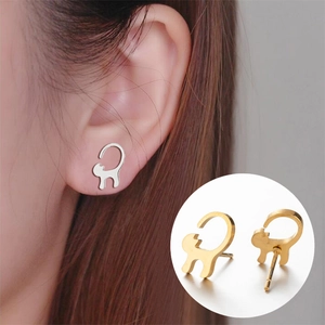 Minimalist cat silhouette stud earrings in gold and silver stainless steel finish