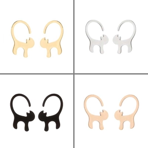 Cat silhouette earrings in gold, silver, black, and rose gold stainless steel set
