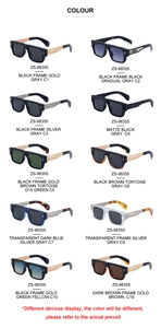 Detailed grid of rectangular square sunglasses in various colors with metallic accents