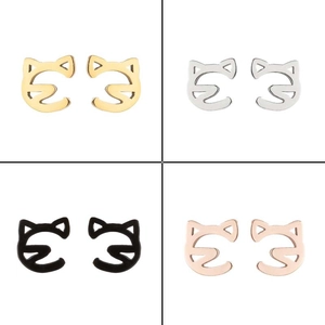 Minimalist hollow cat earrings in gold, silver, black, and rose gold stainless steel