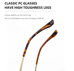 Detailed view of high-toughness tortoiseshell PC temples with slim gold metal hinges
