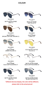 Matrix display of aviator sunglasses showing diverse lens tints and metal frame colors
