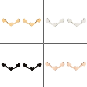 Triple heart stud earrings in gold, silver, black, and rose gold stainless steel