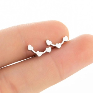 Polished stainless steel geometric heart crawler earrings for women in silver finish