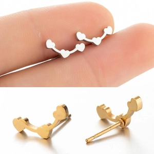 Heart Stud Earrings Stainless Steel Curved Ear Climbers Simple Minimalist Fashion Jewelry For Women