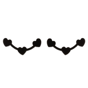 Minimalist matte black stainless steel triple heart stud earrings for women