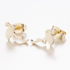 Elegant gold crane silhouette stud earrings made of high-quality stainless steel
