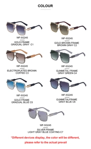 Multiple color variations of metal square frame sunglasses with textured temple details
