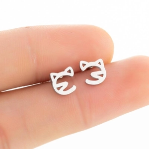 Minimalist silver cat-shaped hollow stud earrings made of high-quality stainless steel