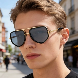 Polarized Sunglasses Men Navigator Square Frame Double Bridge PC Metal UV400 TAC Lens Fashion Driving Fishing