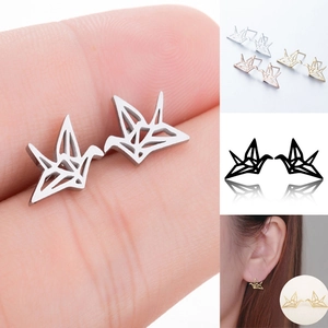 Orecchini A Lobo Gru Origami Acciaio Inossidabile Cavo Geometrico Uccello Animale Gioielli Minimalisti Regalo Per Donne