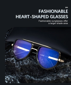 Close-up of polarized sunglasses with double bridge and quality certification marks