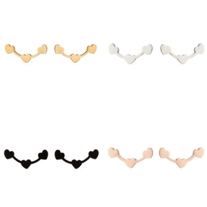 Three-heart curved stud earrings set in gold silver black and rose gold finishes