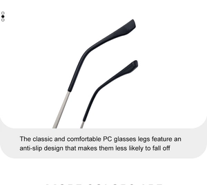 Detail view of anti-slip eyeglass temples made of durable PC and sleek metal rods